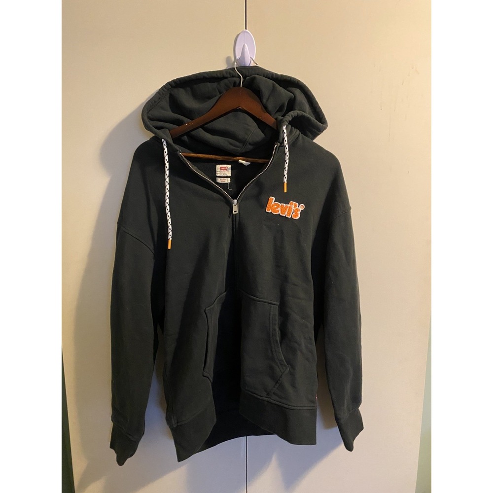 Levi's Hoodie Men L Black Good Full Zip Graphic Logo Relaxed Fit Sweatshirt